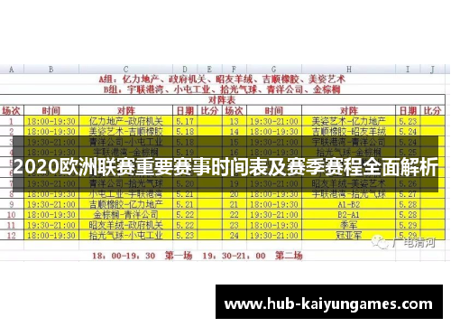 2020欧洲联赛重要赛事时间表及赛季赛程全面解析